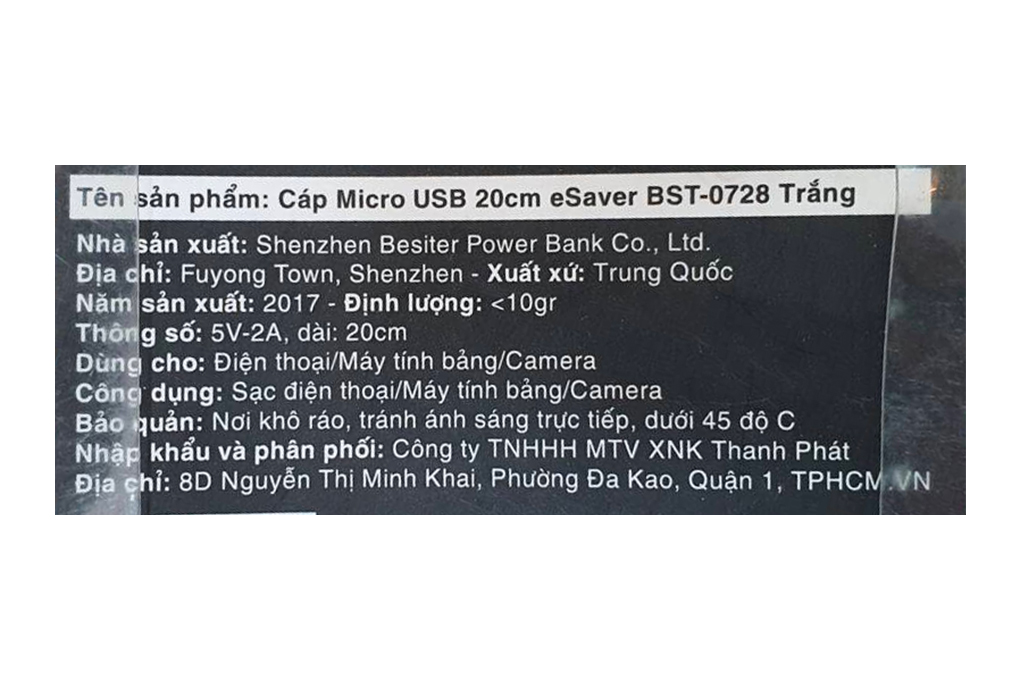Cáp Micro USB 0.2m eSaver BST-0728 Màu Trắng