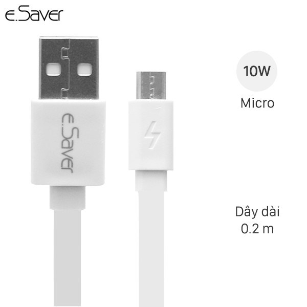 Dây cáp Micro USB 20 cm e.Saver BST-0728 thumbnail