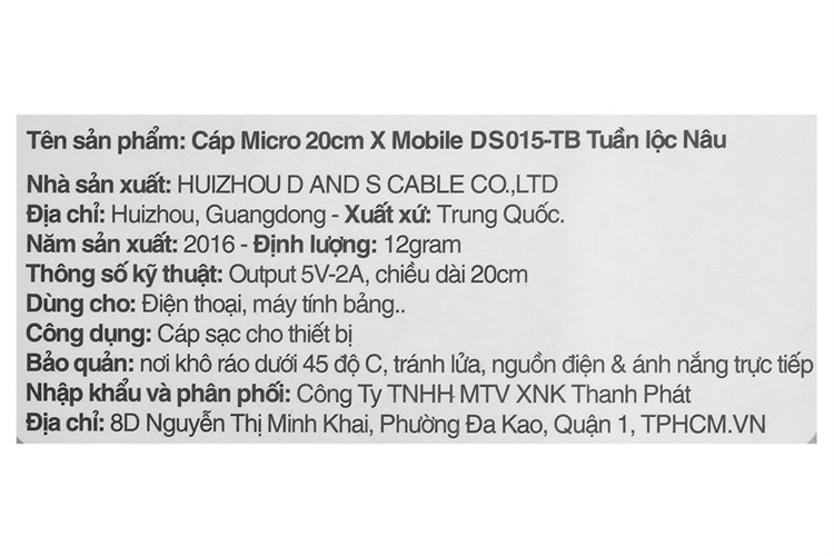 Dây cáp Micro USB 20 cm Xmobile DS015-TB Tuần lộc Nâu Màu Nâu