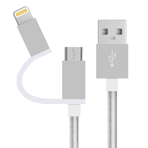 Dây cáp 2 in 1 Lightning và Micro USB 0.2 m eValu LTD-02 Màu Bạc