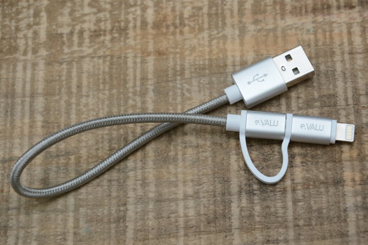 Dây cáp 2 in 1 Lightning và Micro USB 0.2 m eValu LTD-02 Màu Bạc
