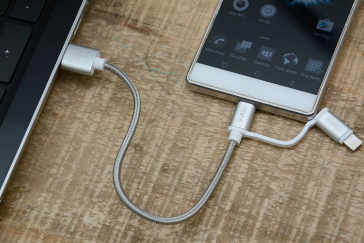 Dây cáp 2 in 1 Lightning và Micro USB 0.2 m eValu LTD-02 Màu Bạc