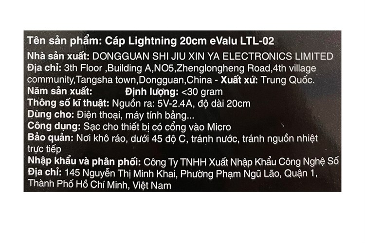 Cáp Lightning 0.2m eValu LTL-02 Màu Xanh Navy