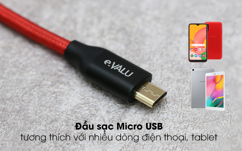 Đầu sạc Micro USB tương thích được với nhiều thiết bị - Dây cáp Micro USB 1 m e.VALU LTM-01