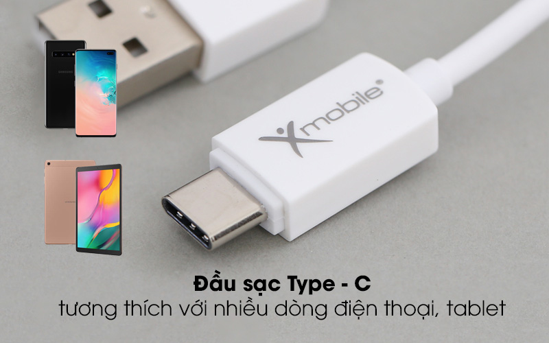 Đầu sạc Type - C tương thích tốt với nhiều thiết bị - Dây cáp Type-C 1 m Xmobile MU09-1000 Đầu sạc Type - C tương thích tốt với nhiều thiết bị - Dây cáp Type-C 1 m Xmobile MU09-1000