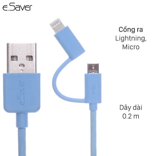 Dây cáp 2 in 1 Lightning và Micro USB 0.2 m eSaver ES-D02