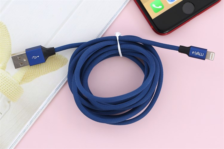 Dây cáp Lightning 2 m e.VALU LTL-04 Màu Xanh Dương