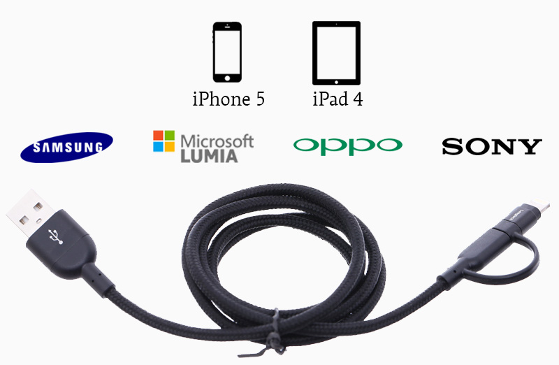 Cáp 2 trong 1 1 m MFI Leagtech LTDM-01 - Tương thích các thiết bị Android/iOS