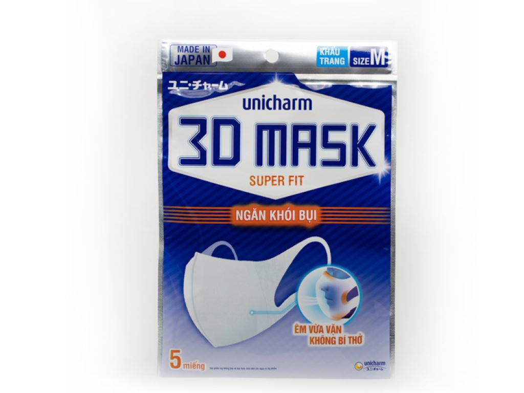 Túi 5 cái khẩu trang Unicharm 3D Mask ngăn khói bụi 2 lớp 6