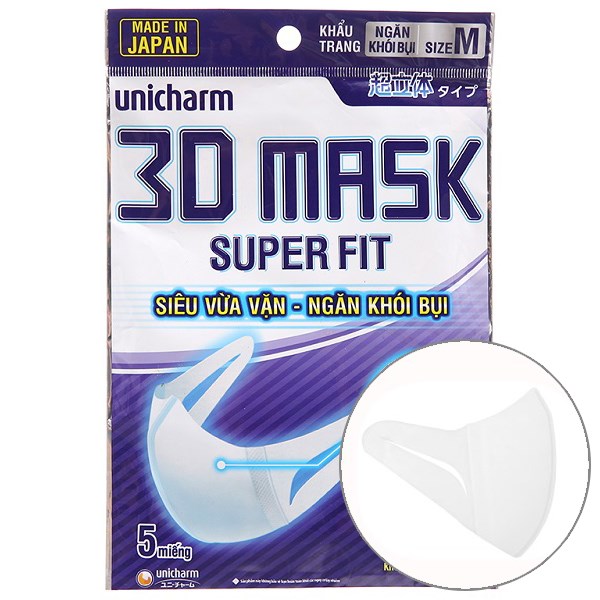 Khẩu trang y tế 3D Mask Super Fit 2 lớp màu trắng size M