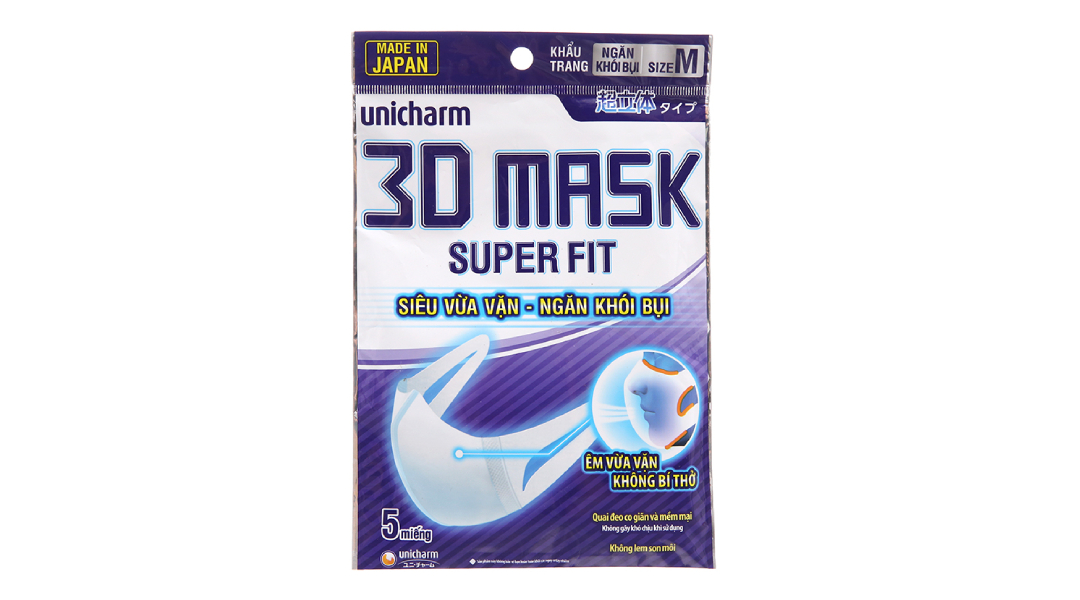Khẩu trang y tế 3D Mask Super Fit màu trắng size M