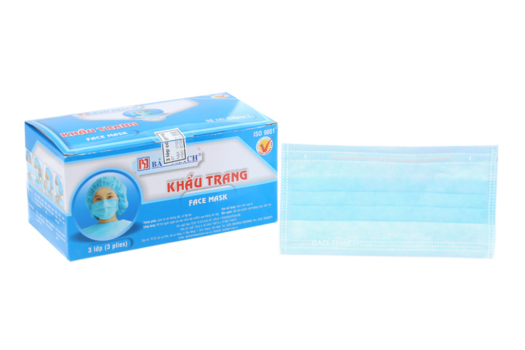 Khẩu trang y tế Bảo Thạch 3 lớp màu xanh hộp 50 cái -06/2024 ...