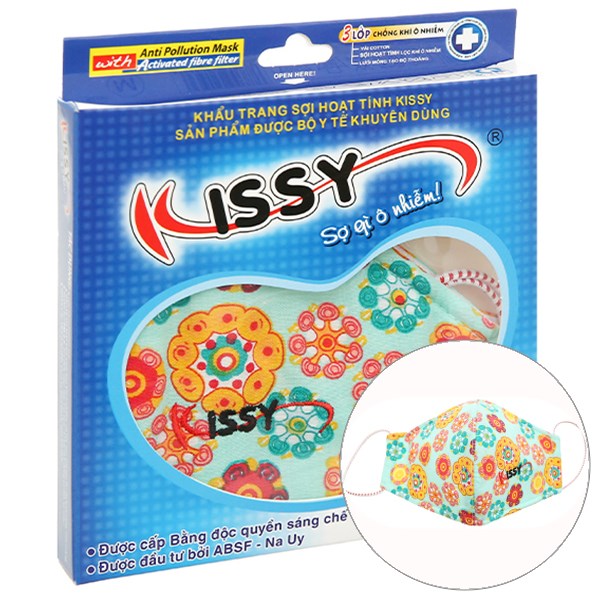 Khẩu trang vải Kissy 3 lớp có họa tiết size M hộp 1 cái