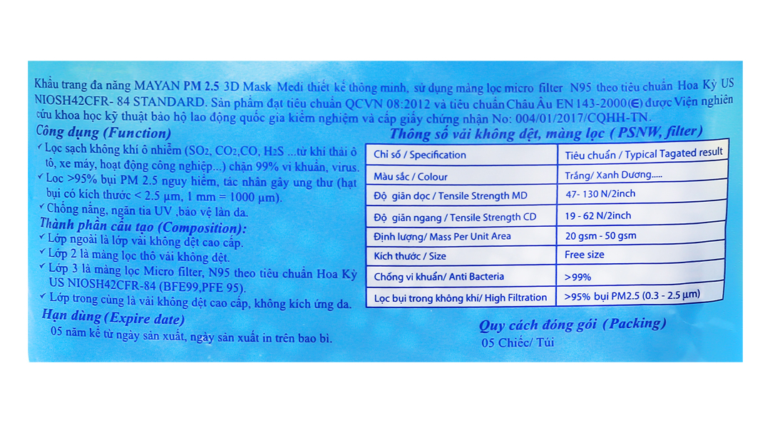 Khẩu trang y tế Mayan PM 2.5 3D Mask 4 lớp màu trắng size M
