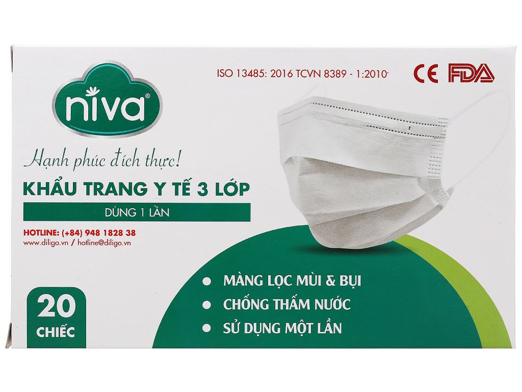 Khẩu trang y tế Niva 3 lớp hộp 20 cái - giao màu ngẫu nhiên 1