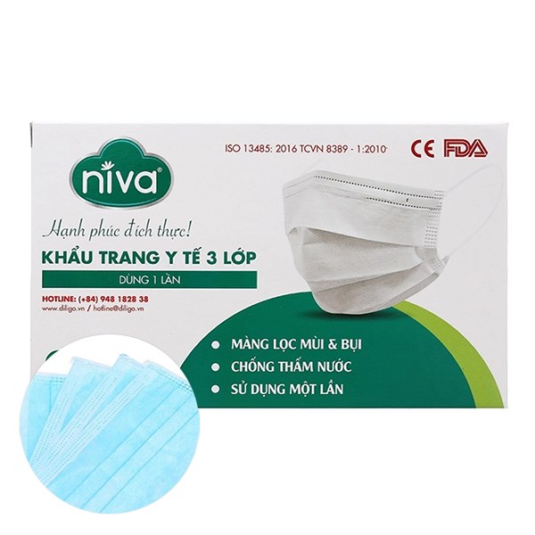 Hộp 20 cái khẩu trang y tế Niva 3 lớp