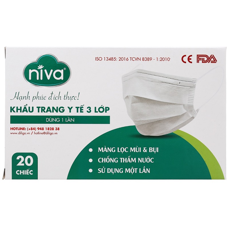 Khẩu trang y tế Niva 3 lớp hộp 20 cái - giao màu ngẫu nhiên - 1