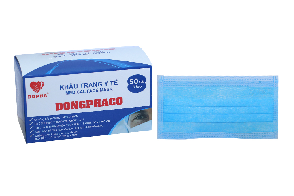 Khẩu trang y tế Dongphaco 3 lớp màu xanh hộp 50 cái - 06/2024 ...