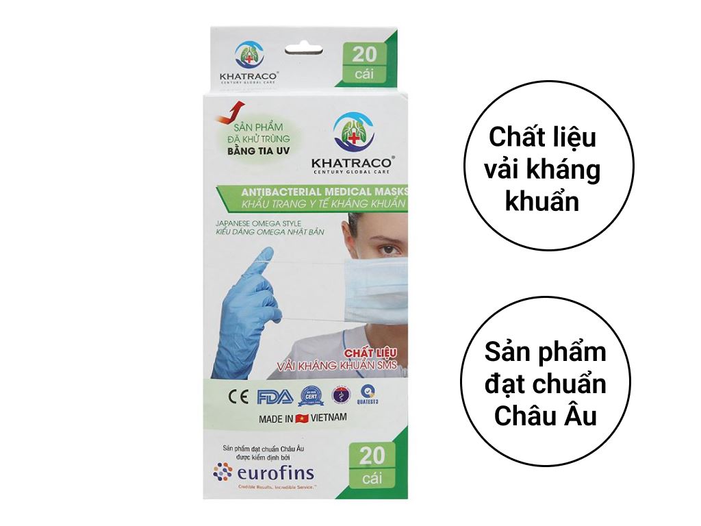 Khẩu trang y tế KHATRACO 4 lớp hộp 20 cái - Giao màu ngẫu nhiên 2