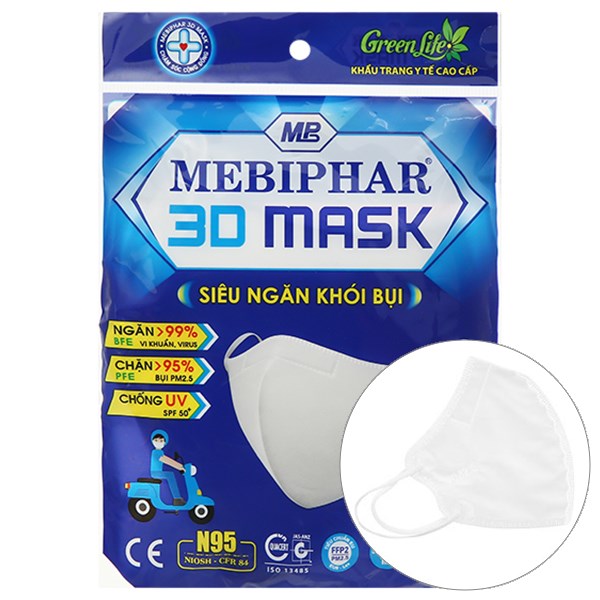 Khẩu trang y tế Mebiphar 3D Mask N95 màu trắng size M