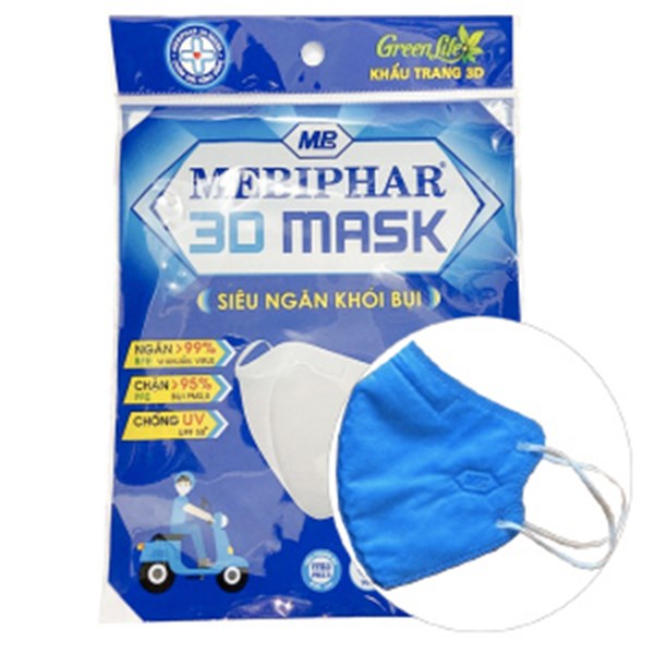 Khẩu trang y tế Mebiphar 3D Mask màu xanh size M