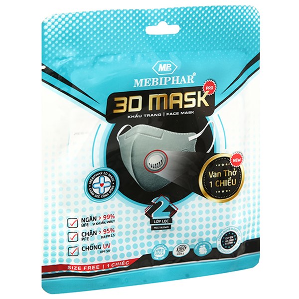 Khẩu trang y tế Mebiphar 3D Mask Pro màu trắng gói 1 cái