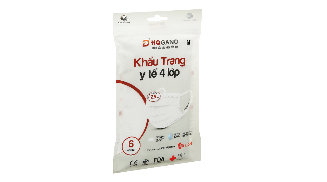 Khẩu trang y tế HQ Gano 4 lớp màu trắng
