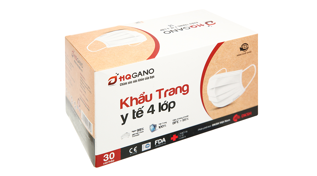 Khẩu trang y tế HQGano 4 lớp màu trắng hộp 30 cái - 07/2024 ...