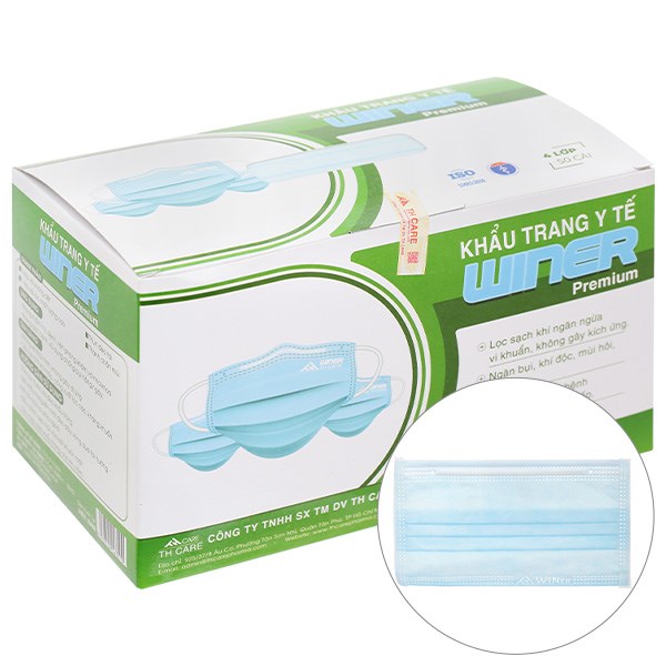 Khẩu trang y tế Winer 4 lớp màu xanh hộp 50 cái