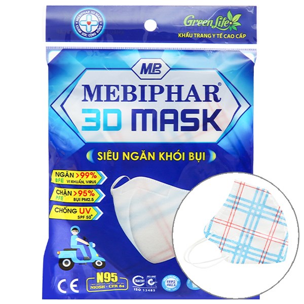 Khẩu trang y tế Mebiphar 3D mask có họa tiết size M gói 5 cái