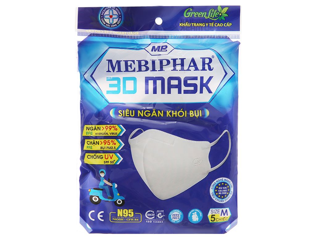 Khẩu trang Mebiphar 3D Mask siêu ngăn khói bụi gói 5 cái (giao màu ngẫu nhiên) 2