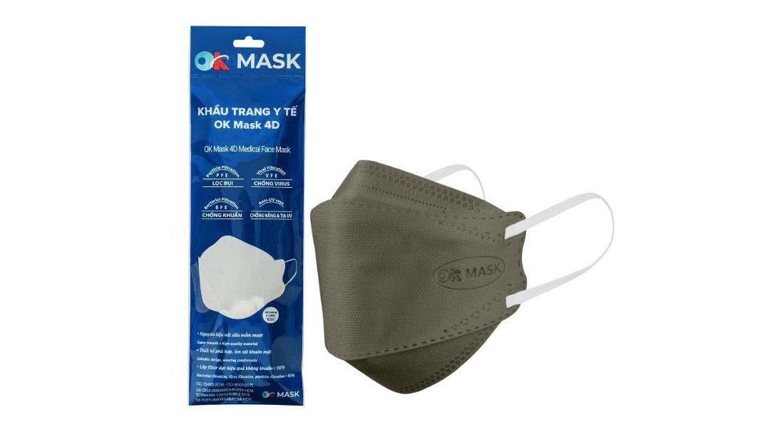 Khẩu trang y tế OK Mask 4D 3 lớp màu xám