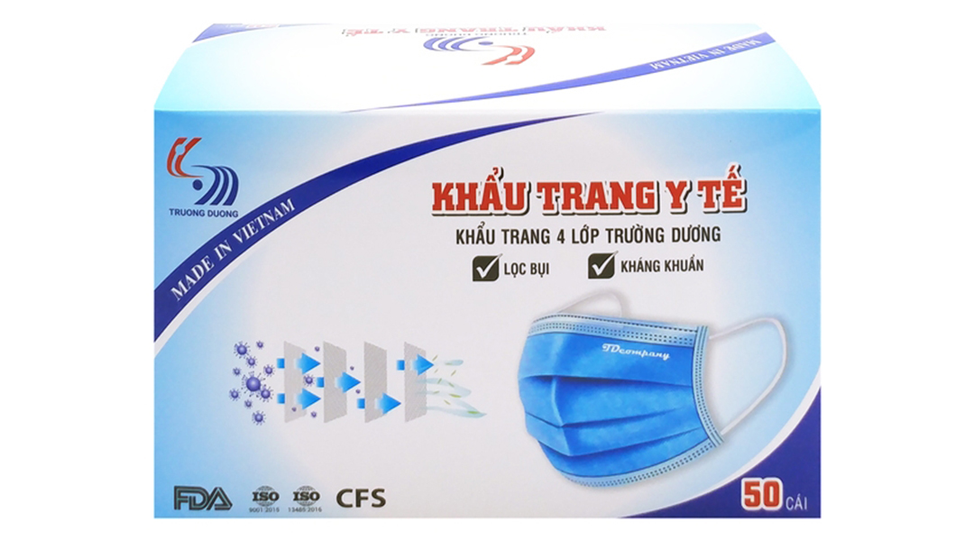 Khẩu Trang Y Tế Trường Dương 4 Lớp Màu Xanh Hộp 50 Cái -08/2023 |  Nhathuocankhang.Com