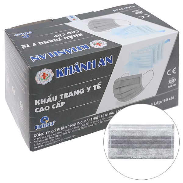 Khẩu trang y tế Khánh An 4 lớp màu xám hộp 50 cái - 06/2024 ...