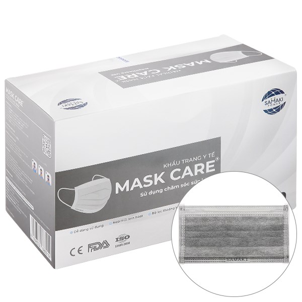 Khẩu trang y tế Mask Care 4 lớp màu xám hộp 50 cái