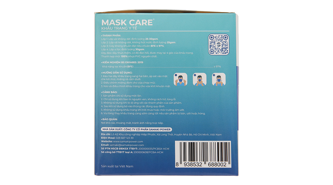 Khẩu trang y tế Mask Care 4 lớp màu xanh