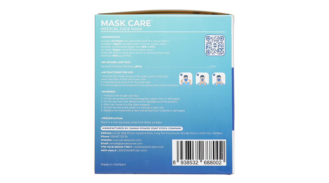 Khẩu trang y tế Mask Care 4 lớp màu xanh