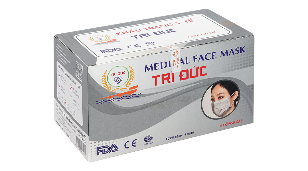 Khẩu trang y tế Trí Đức 4 lớp màu xám