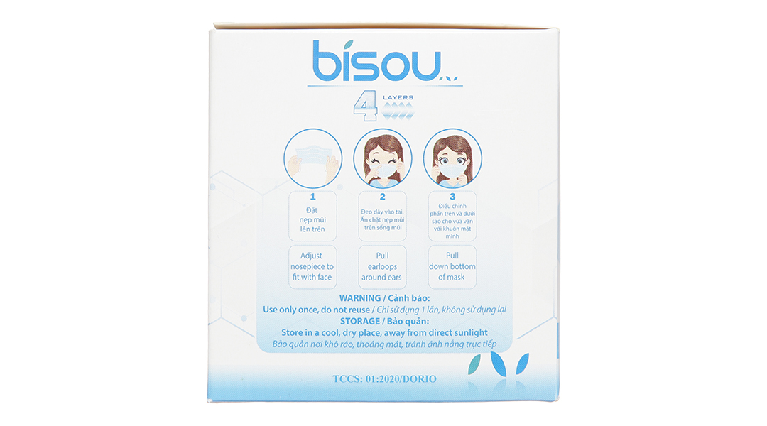 Khẩu trang y tế Bísou 4 lớp màu xanh