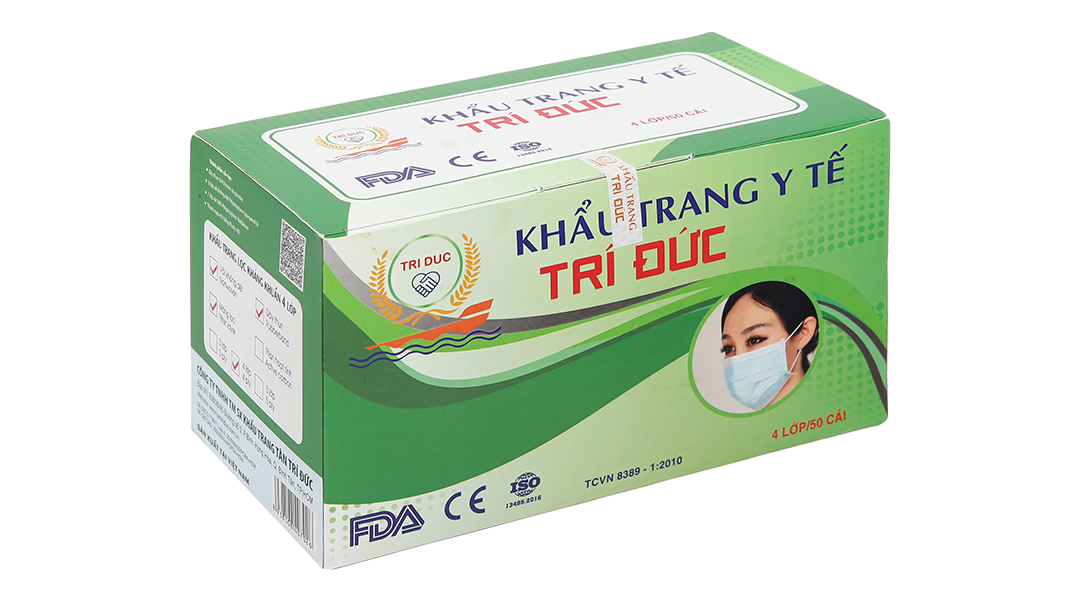 Khẩu trang y tế Trí Đức 4 lớp màu xanh hộp 50 cái - 06/2024 ...