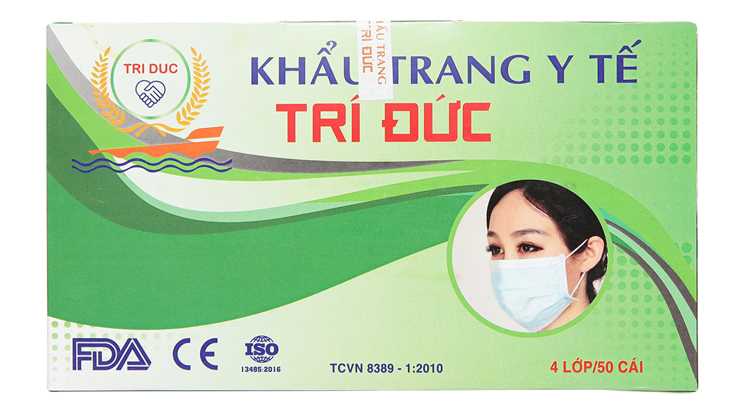 Khẩu trang y tế Trí Đức 4 lớp màu xanh