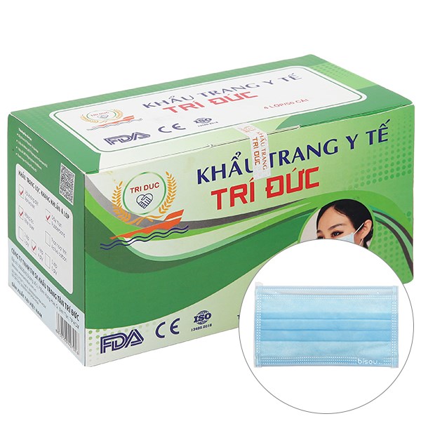 Khẩu trang y tế Trí Đức 4 lớp màu xanh