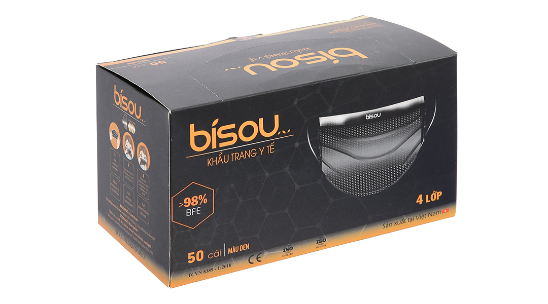 Khẩu trang y tế Bísou 4 lớp màu đen