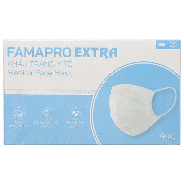 Hộp 50 Cái Khẩu Trang Y Tế Famapro Extra 4 Lớp