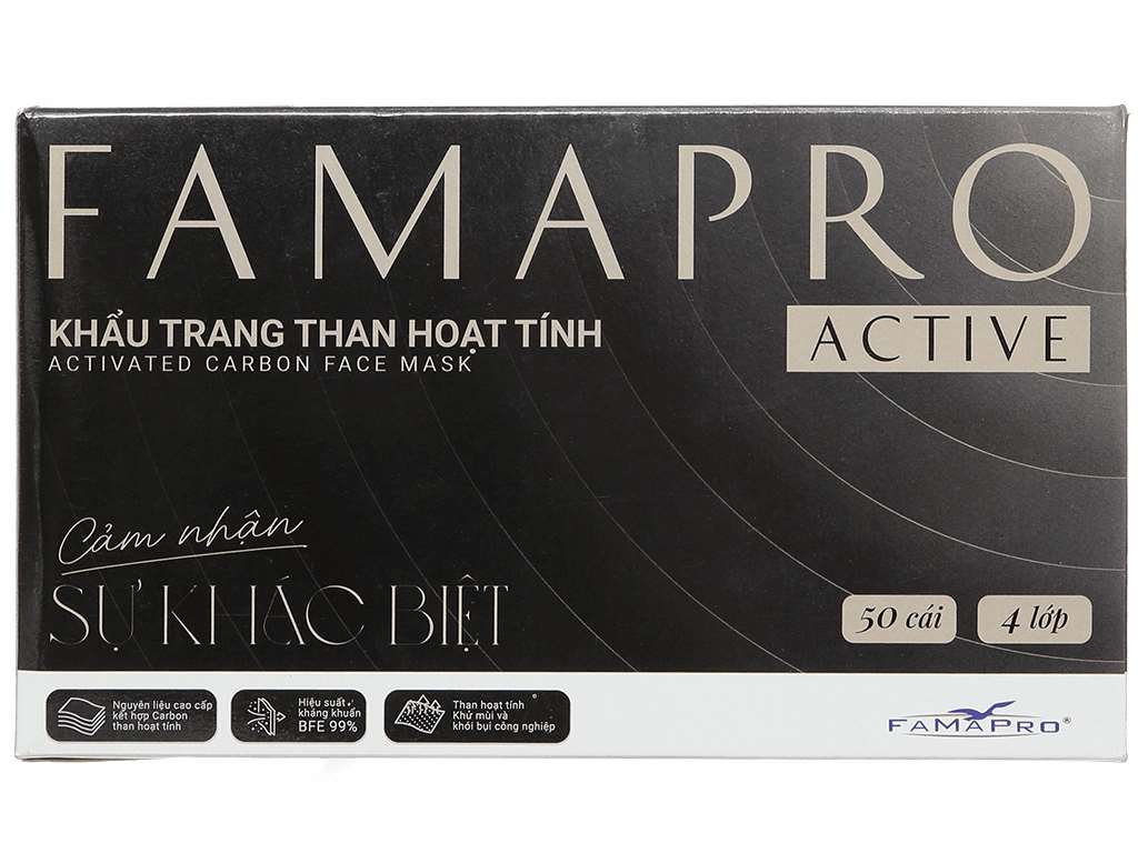 Khẩu trang y tế Famapro Active than hoạt tính 4 lớp 50 cái 4