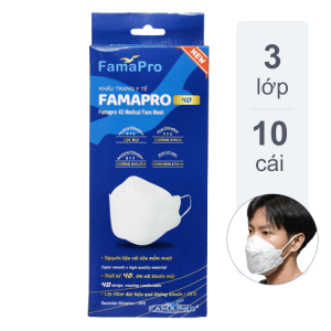 Khẩu trang kháng khuẩn Famapro 4D 3 lớp hộp 10 cái hình chuồn chuồn
