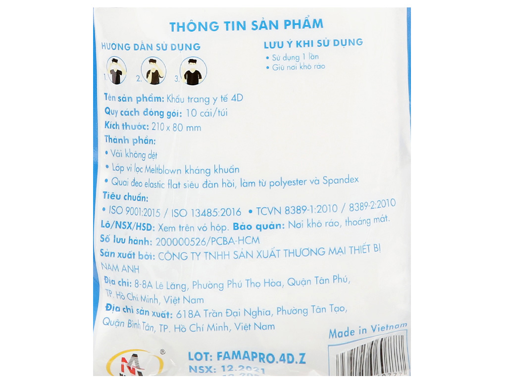 Thùng 30 bịch khẩu trang y tế Famapro 4D 4 lớp 300 cái màu trắng 4