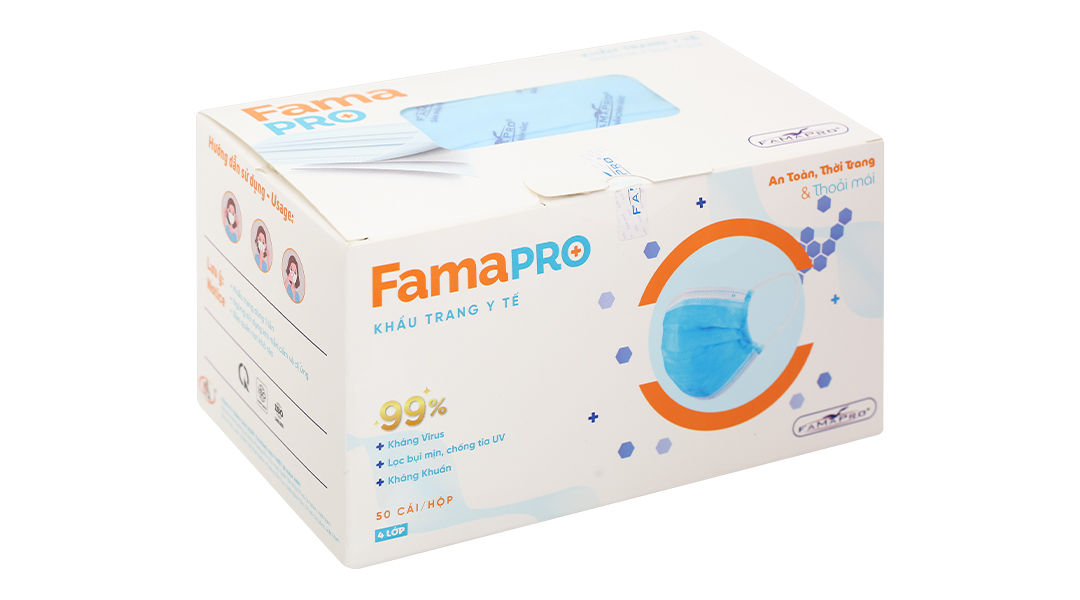 Khẩu trang y tế Famapro 4 lớp màu xanh hộp 50 cái giảm 10k - 06 ...