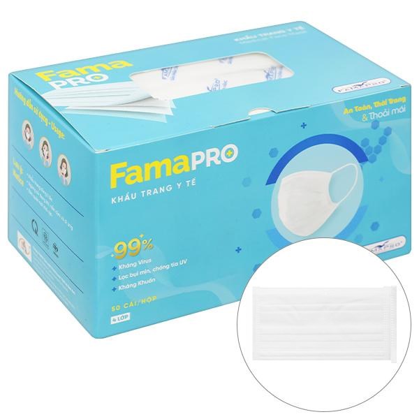 Khẩu trang y tế Famapro 4 lớp màu trắng hộp 50 cái