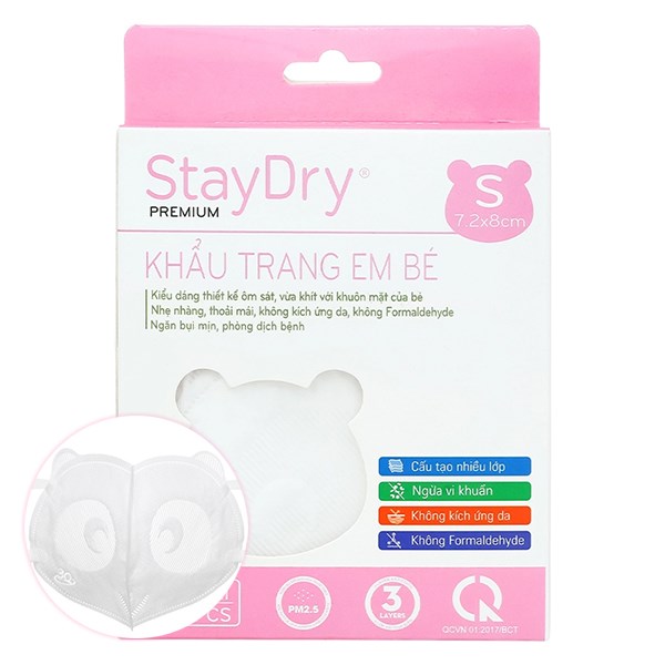 Hộp 10 Cái Khẩu Trang Y Tế Cho Bé Staydry 3 Lớp Size S - Màu Trắng